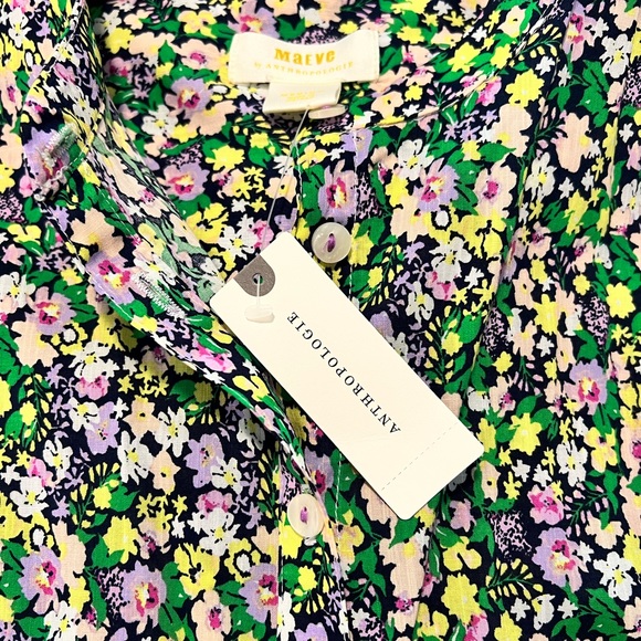 Anthropologie Maeve Ashleigh Top NWT Floral Button Down Bishop Tie Sleeve Wow! - Picture 7 of 16
